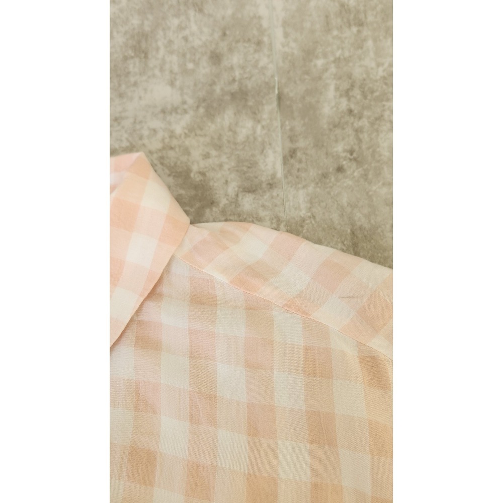 Zara Oversized Button Down Shirt Women XS Pink White Gingham High Low Gauzy Boho - Picture 6 of 11